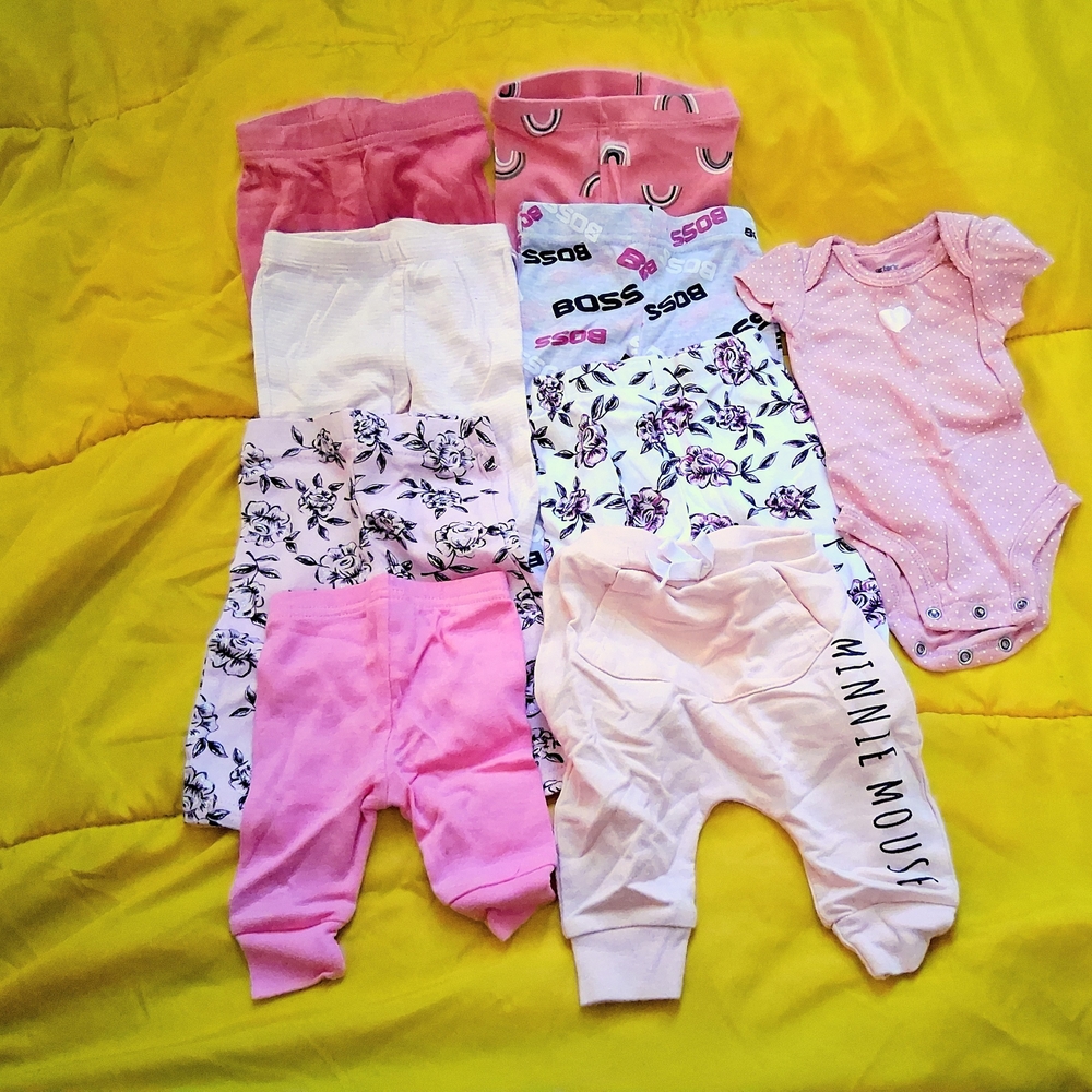 Pink Baby GIRL Pants And TOP Bundle - FLORAL, PINK, RAINBOW (Nb - 3m)